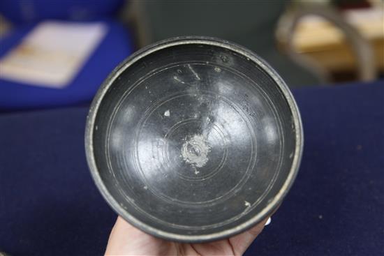 A Indian silver-inlaid Bidri ware magic bowl and cover (abkhwura), Deccan, late 18th/early 19th century, diameter 5.1in.